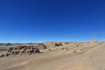 Yardangs-wind eroded rock and bedrock surfaces-alternating ridges and furrows-Qaidam desert-Qinghai-China-0537