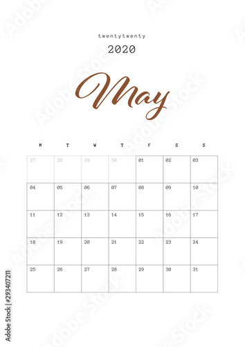 may calendar 2020 design daily planner 2020 year vector daily printable calendar 2020