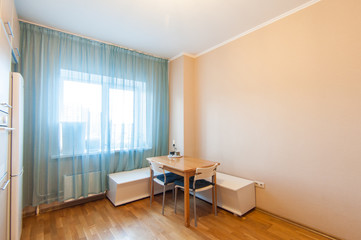 Fototapeta premium Russia, Moscow- May 07, 2018: interior room apartment. standard repair decoration in hostel. kitchen and dining room