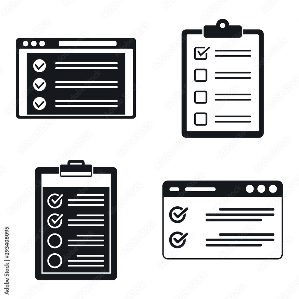 Poster checklist form icons set. simple set of checklist form vector icons for web design on white backgrou