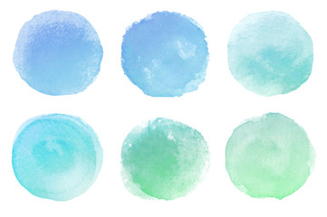 Abstract watercolor blue green round brush strokes