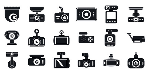 DVR camera icons set. Simple set of DVR camera vector icons for web design on white background