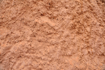 Fragment of a wall carved by hand in a red sandstone rock