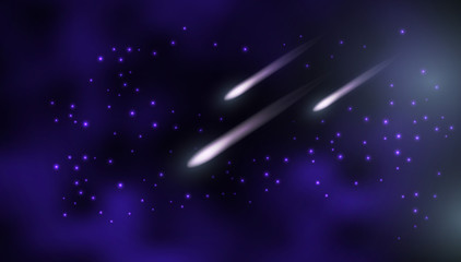 Cosmos background. Night sky with flying comets. Galaxy, space, nebula, shining stars
