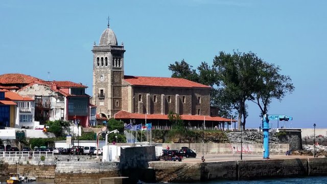  Detail of the church of Luanco, town of the Asturian coast in Spain 