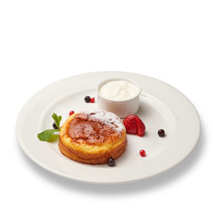 Curd dessert. Casserole. Isolated on a white background.