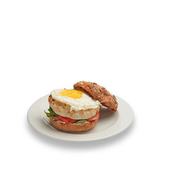 Burger with chicken and egg. Healthy food. Dietary bun.