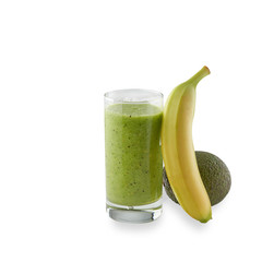 Freshly squeezed banana and avocado juice. Healthy food.