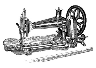 Vintage engraving of a sewing machine
