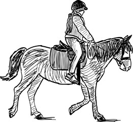 Sketch of little girl riding a horse