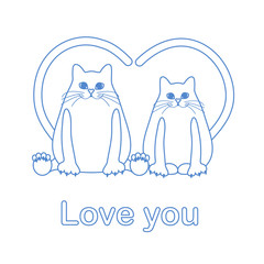Greeting card of two cats with heart shaped tails