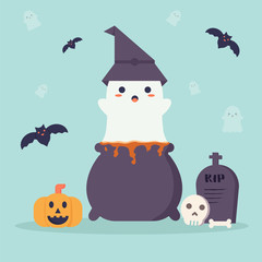 Cute halloween doodle cartoon background design for decoration for celebration halloween festival