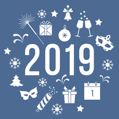 Gift, fireworks, glasses, fir-tree, mask, calendar