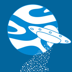 Obraz premium Vector. Planet, Ufo flying spaceship.World UFO Day