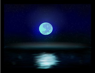 Naklejka na ściany i meble blue moon shinning on the sea