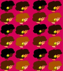 Afro hair girl pattern with pink background