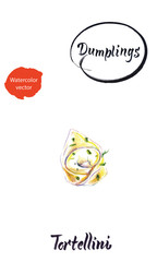 Italian dumpling Tortellini watercolor vector illustration