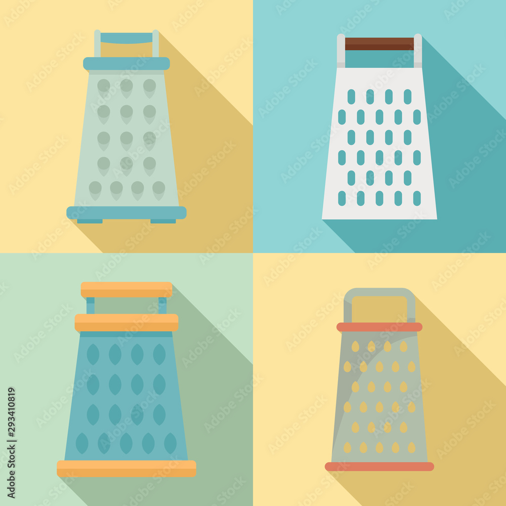 Aufkleber grater icons set. flat set of grater vector icons for web design