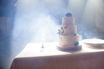 Wedding cake. Delicious sweet holiday buffet with desserts.