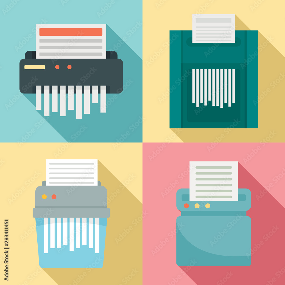 Aufkleber shredder icons set. flat set of shredder vector icons for web design