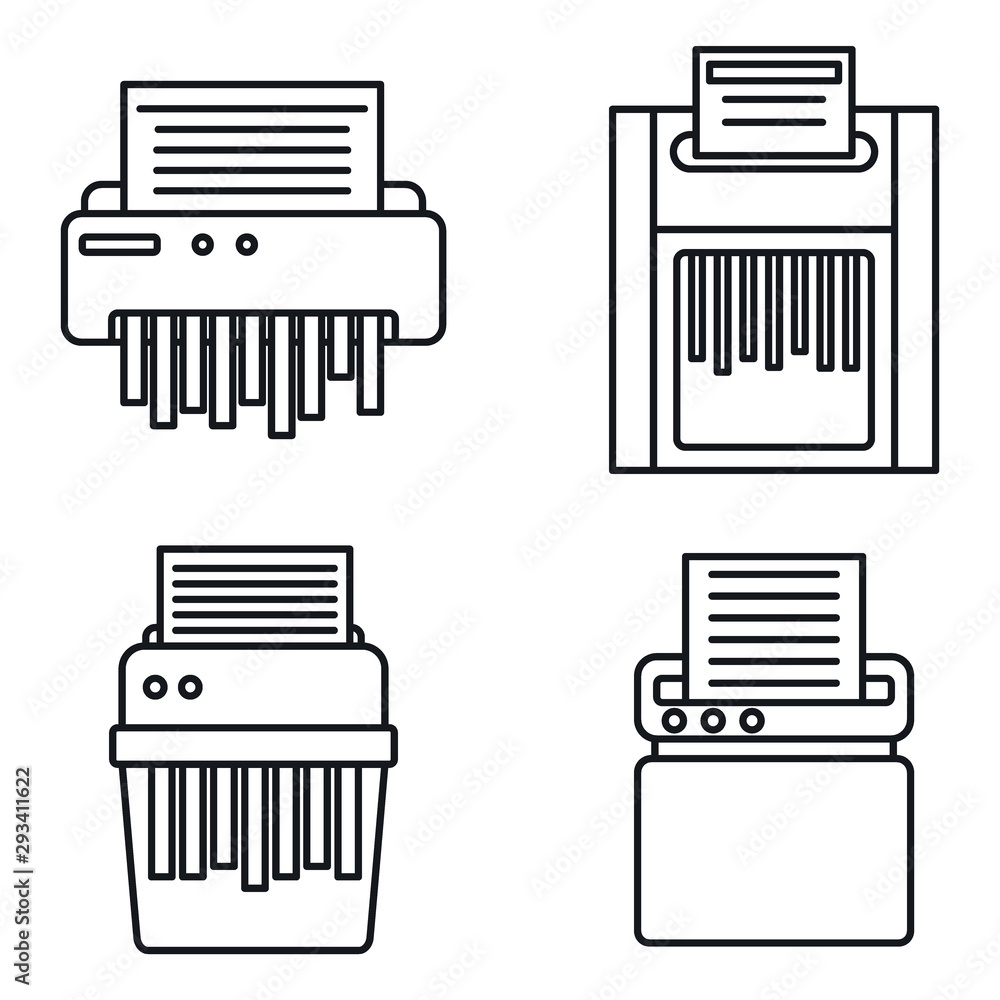 Poster shredder machine icons set. outline set of shredder machine vector icons for web design isolated on 