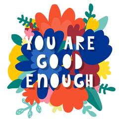 Doodle floral background and hand made text. Bright flowers and simple lettering foe design gift card, shop sale advertising, bag print, positive poster, book cover, workshop invitation etc.