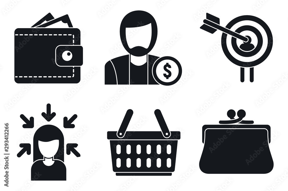Poster buyer target icons set. simple set of buyer target vector icons for web design on white background