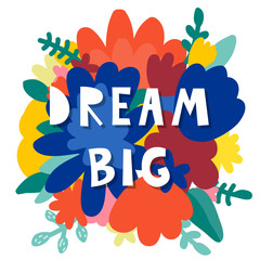 Doodle floral background and hand made text. Bright flowers and simple lettering foe design gift card, shop sale advertising, bag print, positive poster, book cover, workshop invitation etc.