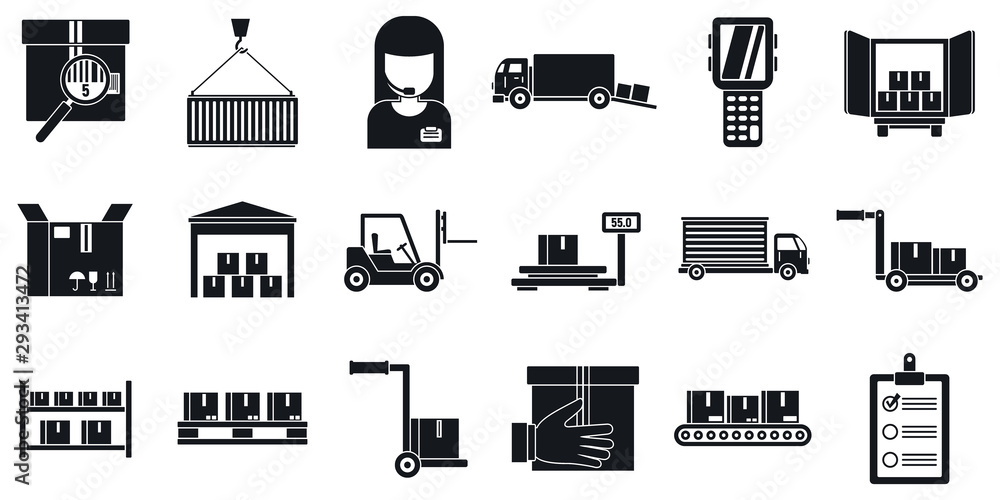 Poster warehouse transport icons set. simple set of warehouse transport vector icons for web design on whit