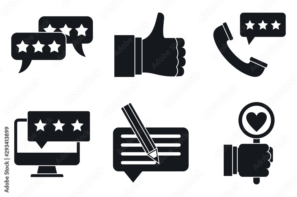 Poster feedback customer icons set. simple set of feedback customer vector icons for web design on white ba