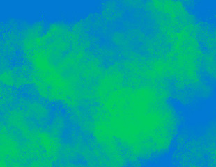 Green watercolor splash clouds on blue background. Space for copy text.