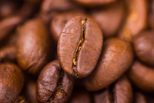 Roasted Brown Coffee Beans Close-Up
