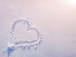 heart drawn on snow, thaw, frost, background