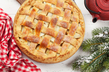 Christmas holiday greeting card with apple pie