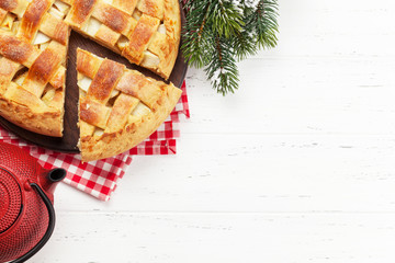 Christmas holiday greeting card with apple pie