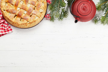 Christmas holiday greeting card with apple pie