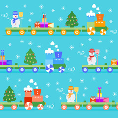 Seamless pattern Christmas train. New Year 2019