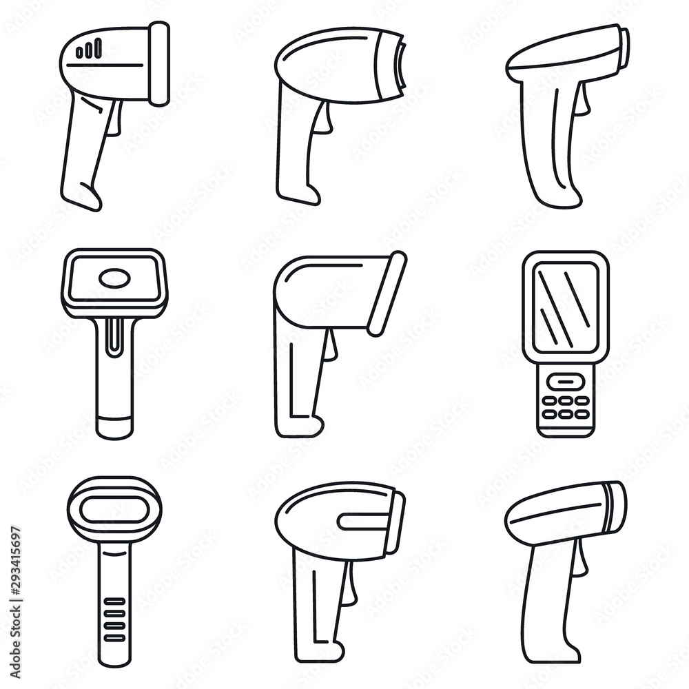 Poster operator barcode scanner icons set. outline set of operator barcode scanner vector icons for web des