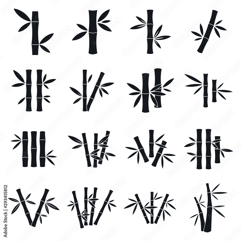 Poster bamboo icons set. simple set of bamboo vector icons for web design on white background