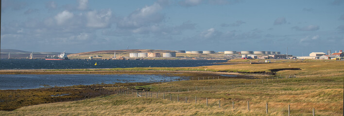 Sullom Voe Oil Terminal and Gas Plant in Shetland, UK - the plant handles production from oil...