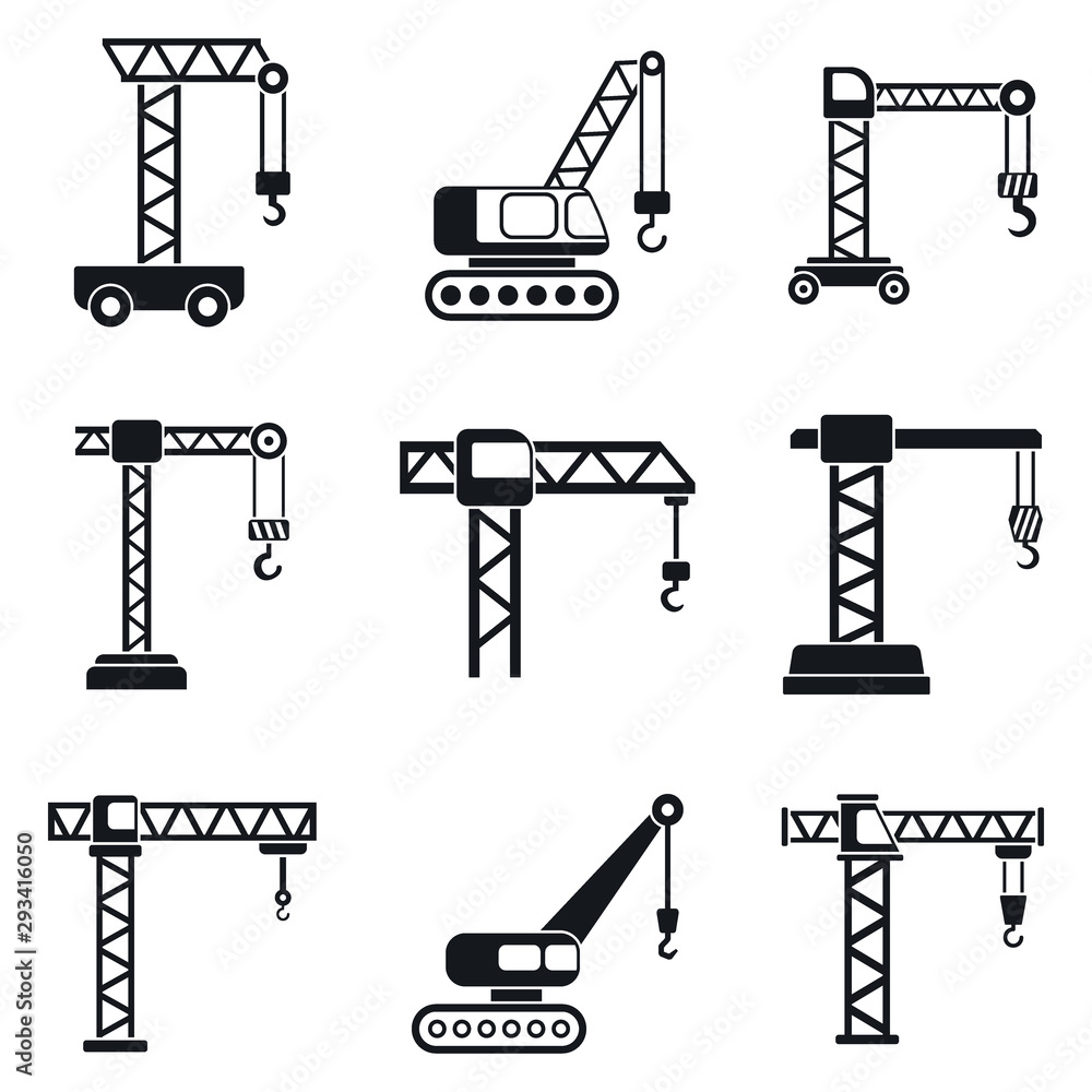 Poster crane construction icons set. simple set of crane construction vector icons for web design on white 