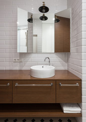 Modern interior of new bathroom in house