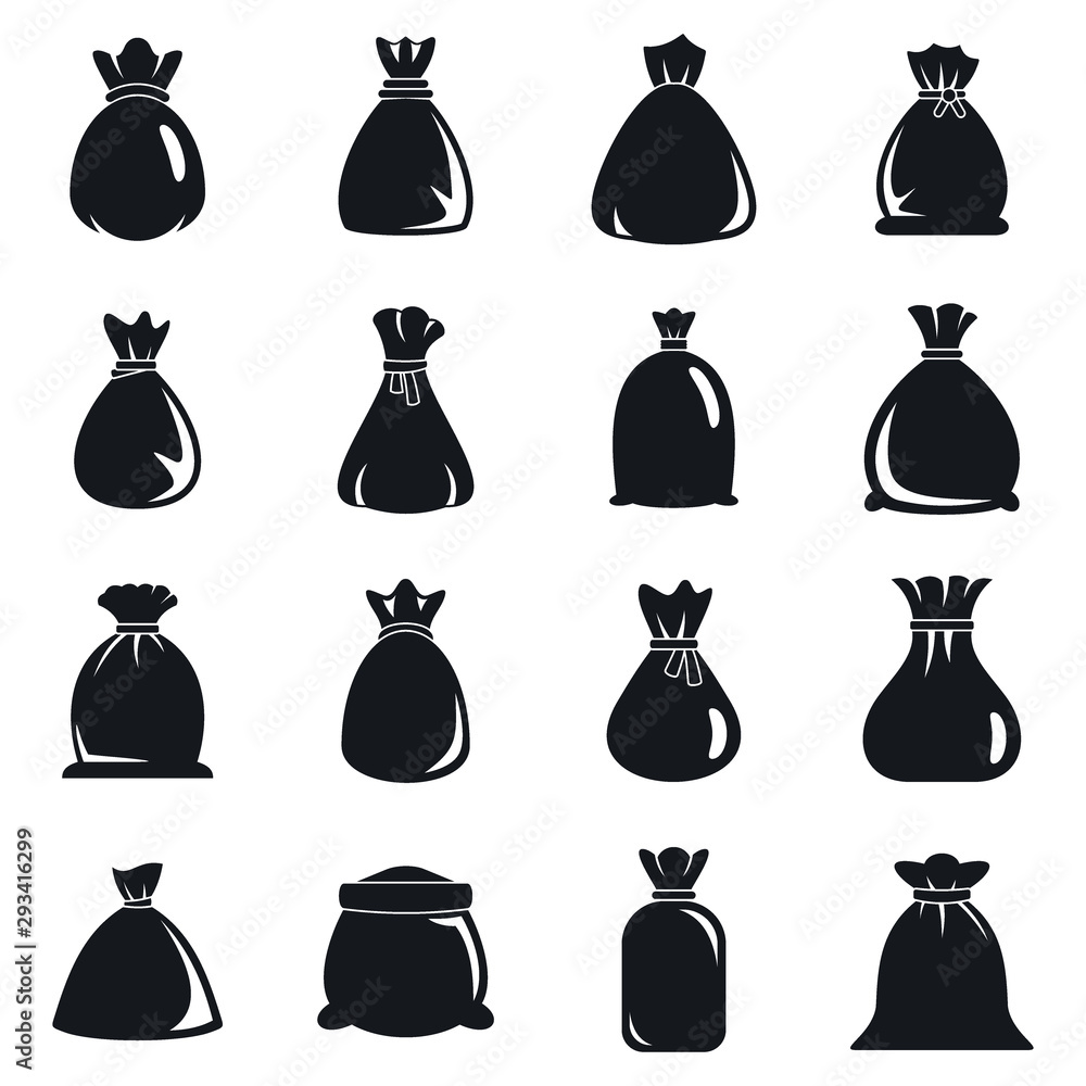 Poster sack icons set. simple set of sack vector icons for web design on white background