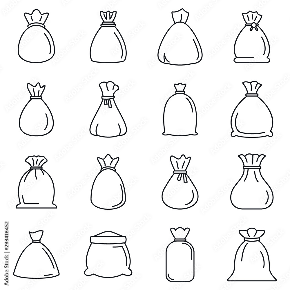Poster bag icons set. outline set of bag vector icons for web design isolated on white background