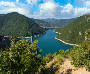 Fototapeta na wymiar Piva Lake (Pivsko Jezero) view in Montenegro.