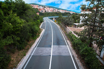 road to the city near the mountains and the las