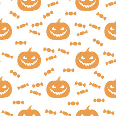 Halloween 2019 seamless pattern. Pumpkin, sweets.