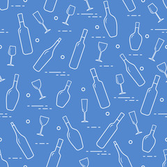 Pattern of wine glasses and bottles of wine.