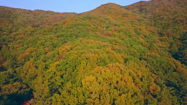 Aerial video of Gakwonsa temple during Autumn season, South Korea.