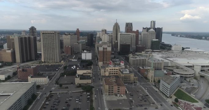 Aerial view of downtown Detroit and surrounding area